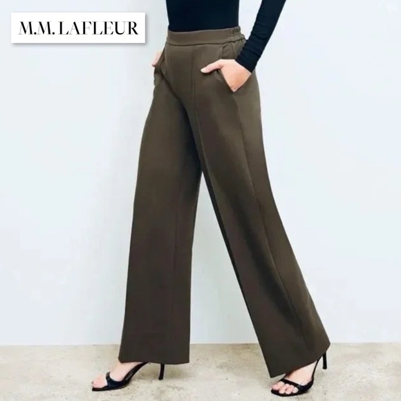 NWT MM Lafleur Jordan Trouser Wide Leg Pant 16 Olive Army Green Business Casual - Picture 1 of 16